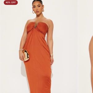 Fashion Nova Strapless Rust Dress
